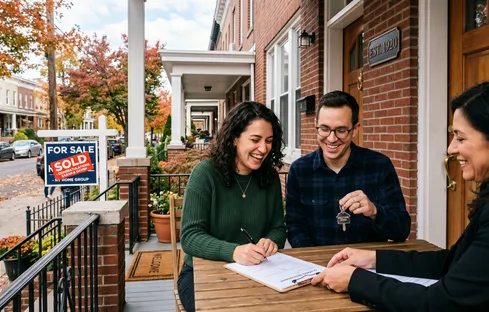 CloStep founders on the porch of their first home